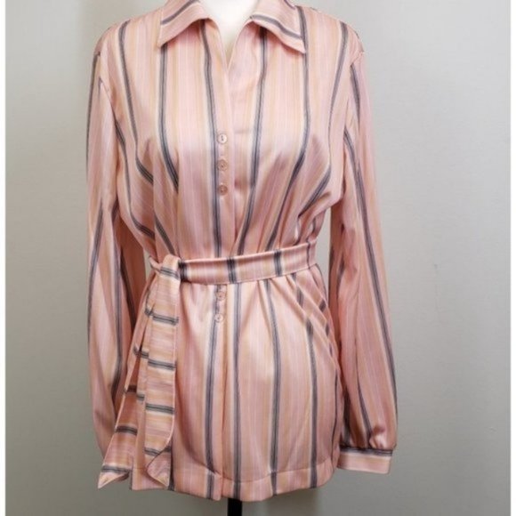 Vintage Striped Career Blouse with Tie Size 18 - Picture 7 of 10